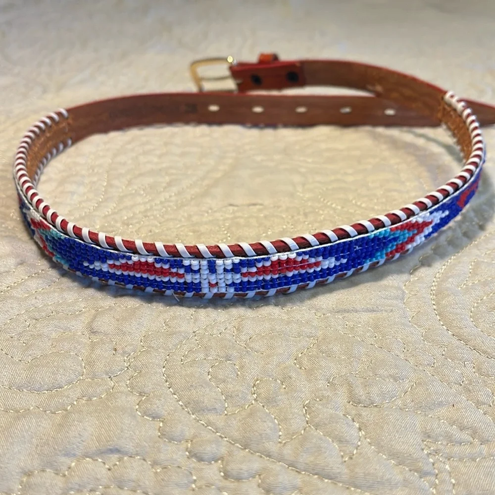 New Kids Beaded Leather Western Belt size 28